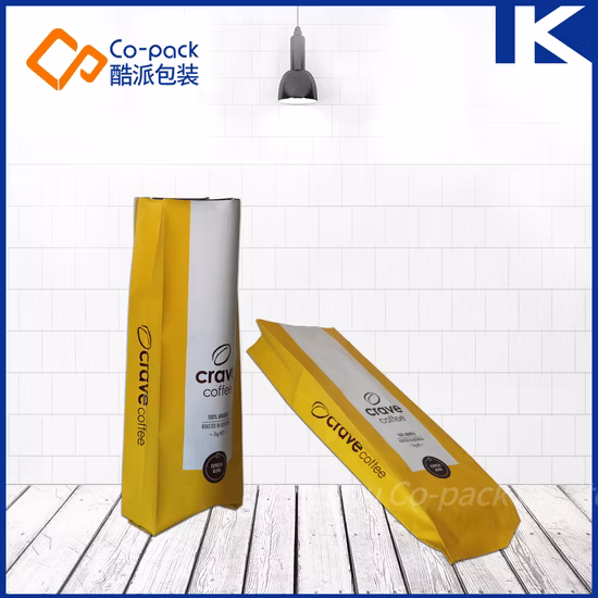 Bolsa de embalaje con cremallera de grano de café con refuerzo lateral/inferior de papel Kraft/papel de aluminio con válvula
