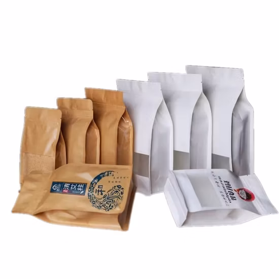 Paquete de logotipo personalizado, bloque cuadrado, sello Qual Kraft, bolsa de caja con cremallera, bolsa de fondo plano