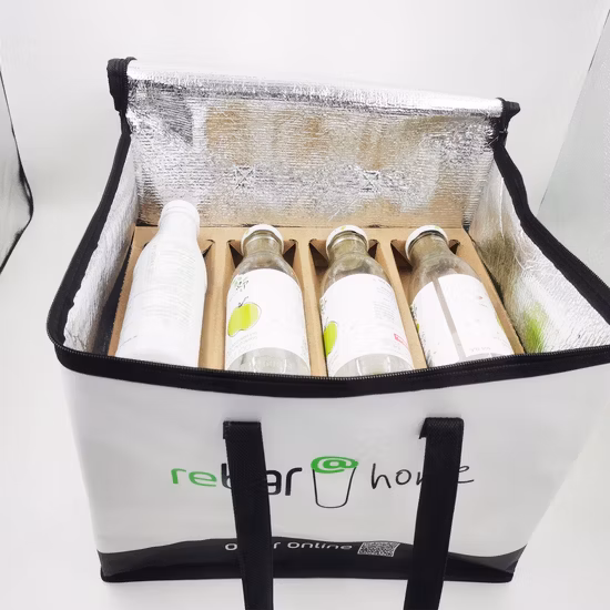 Bolsa térmica no tejida laminada de PP con 12 separadores de botellas para bebidas