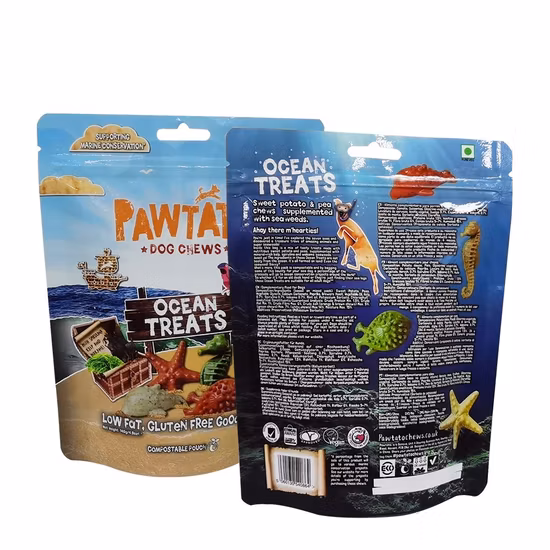 Envases de plástico personalizados Papel de impresión Cremallera Resellable Resistente Seco Húmedo Golosinas para mascotas Snack Extra grande Perro Gato Peces Alimentación animal Bolsa de comida para mascotas