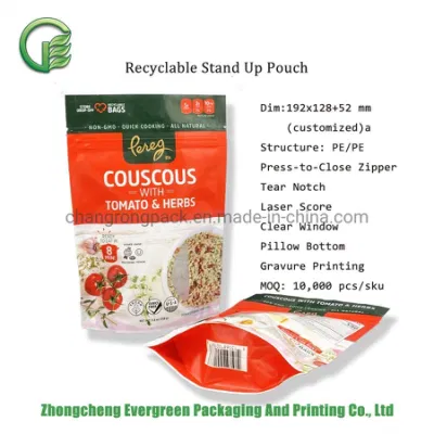 Bolsa flexible para alimentos para microondas, tamaño personalizado e impresión, bolsa de embalaje de plástico ecológica Doypack